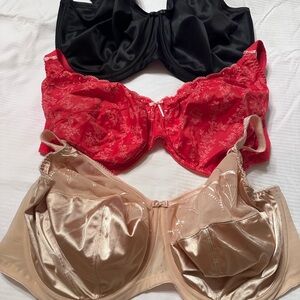 Elegant Elomi Women’s Intimates Bra Set - Black, Red, and Tan